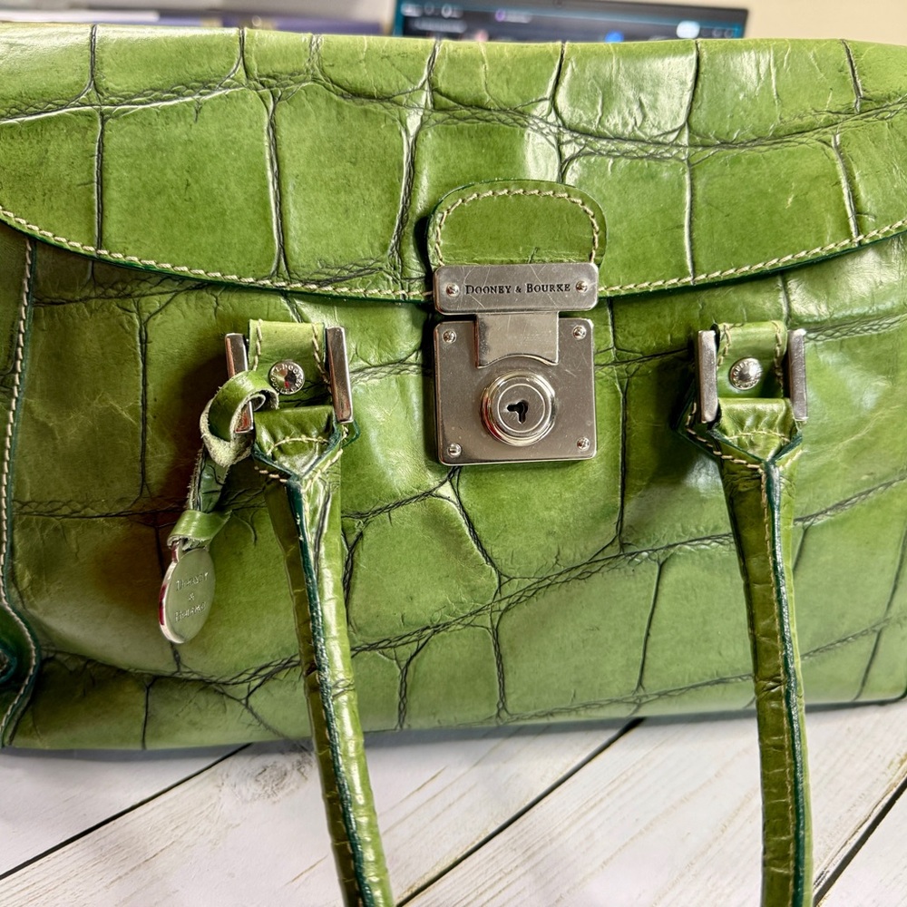 Dooney & Bourke OliveGreen Croc-Embossed Leather Satchel